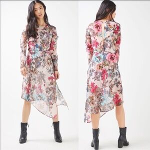 Topshop- NWT Pop Ruffle Floral Pink Midi Dress Size 2